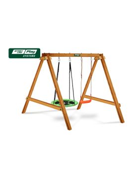 Качели деревянные + гнездо +лодочка красная