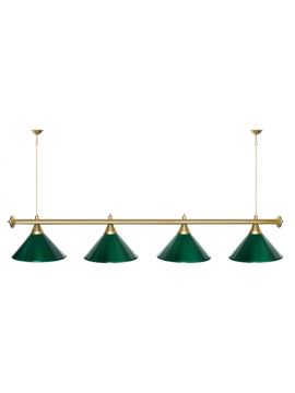 Лампа STARTBILLIARDS 4 пл. (плафоны коричневые,штанга красная,фурнитура золото)