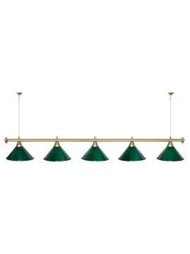 Лампа STARTBILLIARDS 5 пл. (плафоны коричневые,штанга красная,фурнитура золото)